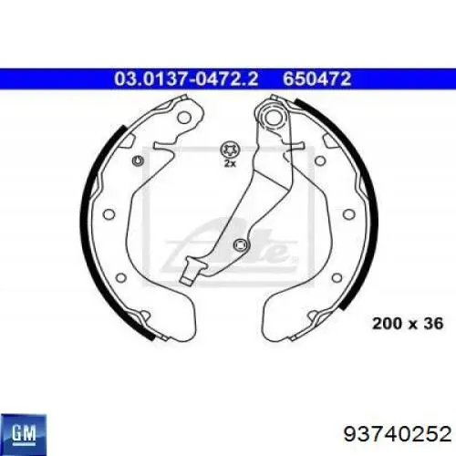 Купить 93740252 General Motors Задние барабанные тормозные колодки