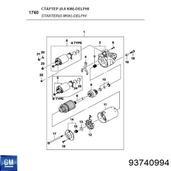Купить 93740994 General Motors Бендикс стартера