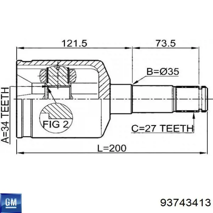 Шарнир угловых скоростей передний левый General Motors 93743413 цена, от 37.25 USD