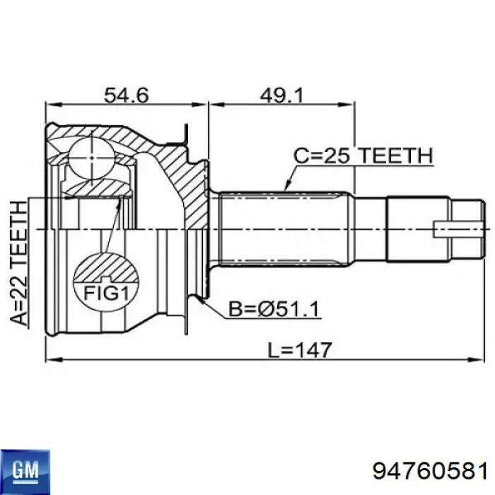 94760581 General Motors junta homocinética externa dianteira