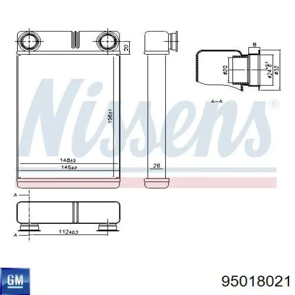Радіатор пічки (обігрівача) 95018021 GM/Chevrolet