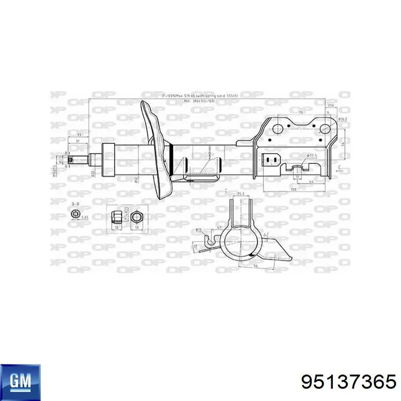 95137365 General Motors amortecedor dianteiro esquerdo