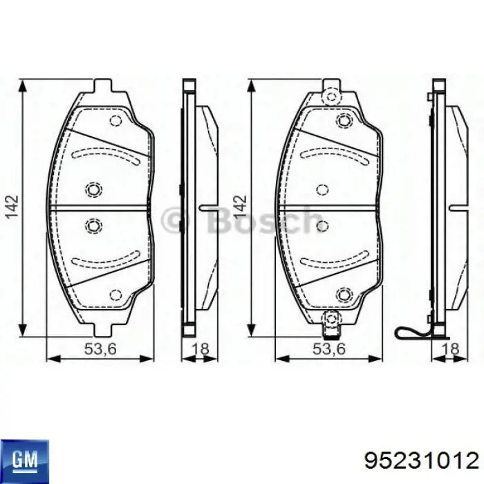 Передние тормозные колодки 95231012 General Motors