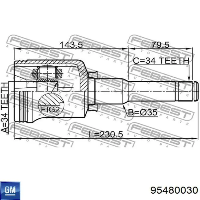 95480030 General Motors semieixo (acionador dianteiro esquerdo)