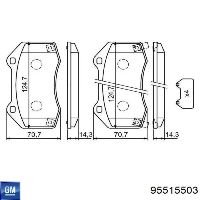 Передние тормозные колодки 95515503 General Motors