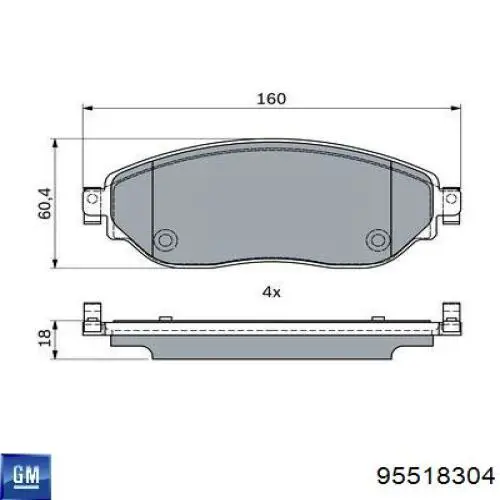 Передние тормозные колодки 95518304 General Motors