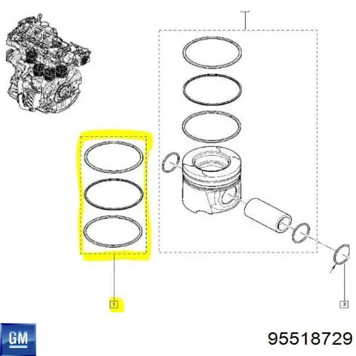 95518729 General Motors Поршневые кольца на 1 цилиндр, STD