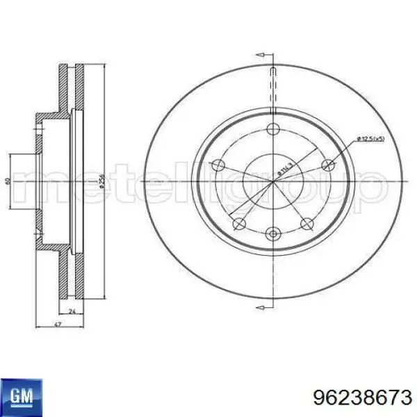 Передний тормозной диск General Motors 96238673