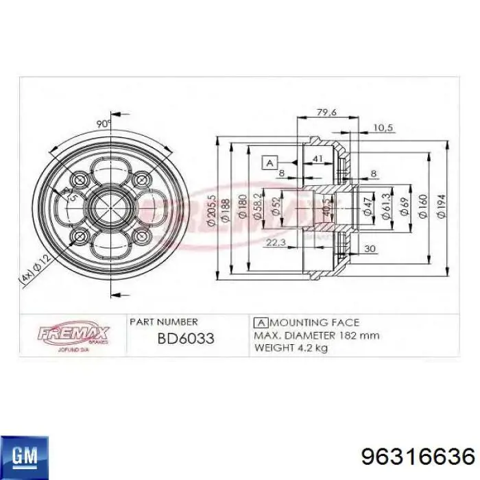 Купить 96316636 General Motors Тормозной барабан