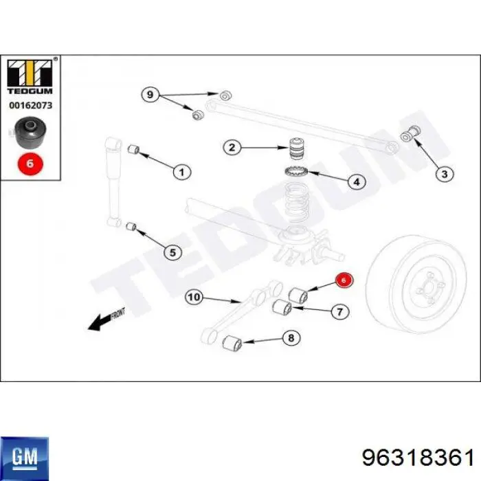 Сайлентблок заднего продольного рычага задний 96318361 General Motors