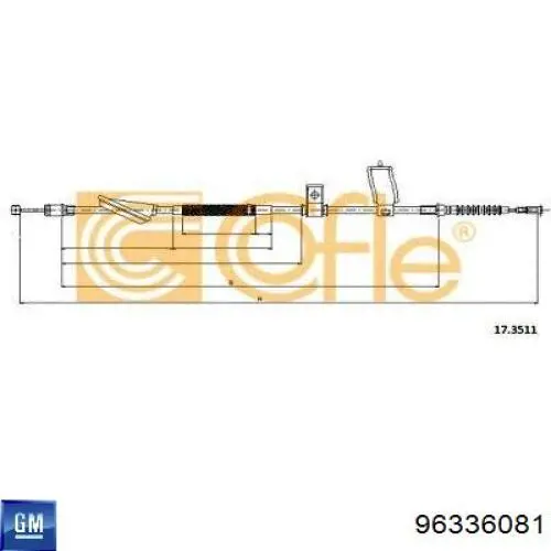 96336081 General Motors Трос ручного тормоза задний, правый