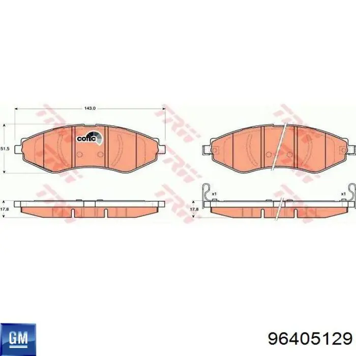 Колодки гальмівні передні, дискові 96405129 General Motors