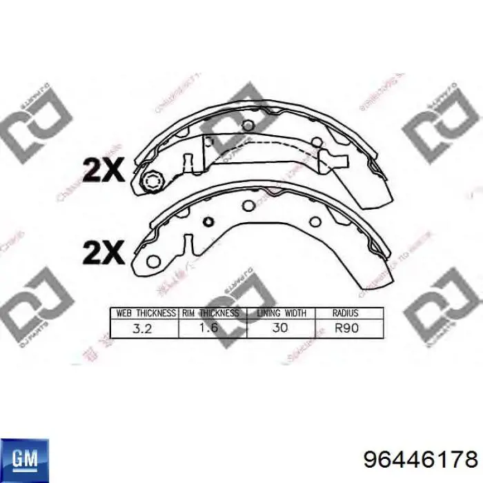 Задние барабанные колодки 96446178 General Motors