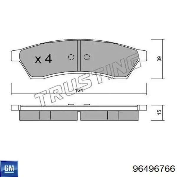 Колодки гальмові задні, дискові 96496766 GM/Daewoo