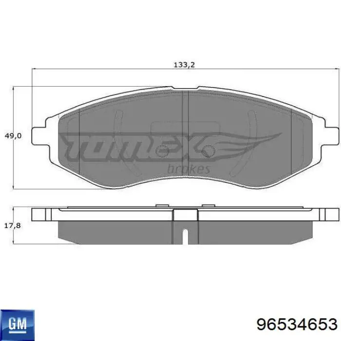 Колодки гальмівні передні, дискові 96534653 General Motors