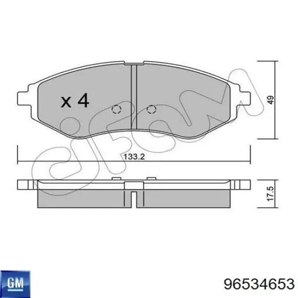 Передние тормозные колодки 96534653 General Motors