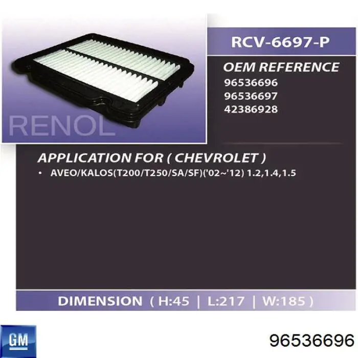 Filtro de ar General Motors 96536696 preço, a partir de 13,55 USD