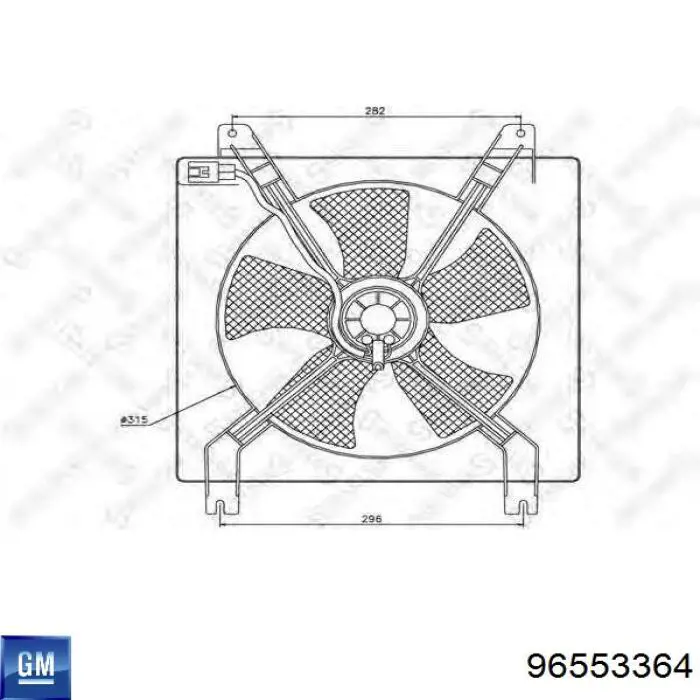 96553364 General Motors difusor do radiador de esfriamento, montado com motor e roda de aletas