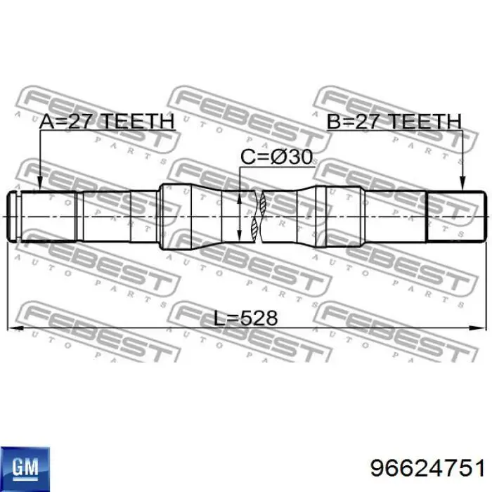 Вал привода полуоси 96624751 General Motors