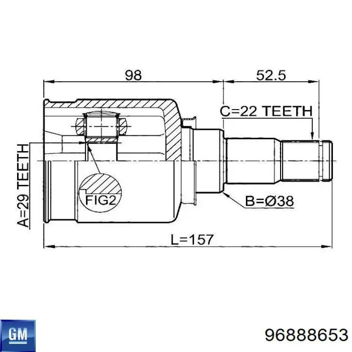 Шарнир угловых скоростей внутренний передний General Motors 96888653 цена, от 43.79 USD