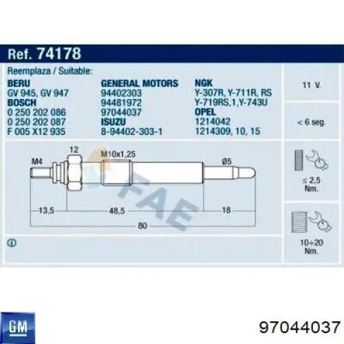 Купить 97044037 General Motors Свечи накала
