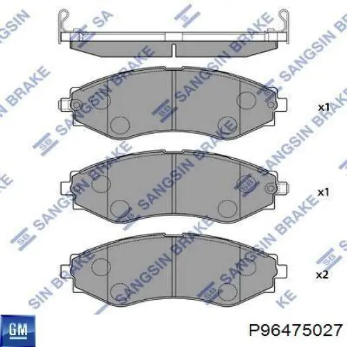 Передние тормозные колодки P96475027 General Motors