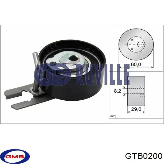 Ролик натяжителя ремня газораспределения GMB GTB0200 цена, от 12.97 USD