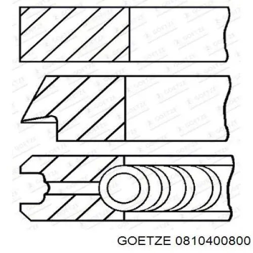 0810400800 Goetze Комплект поршневых колец на 1 цилиндр, 2-й ремонт (+0,65)