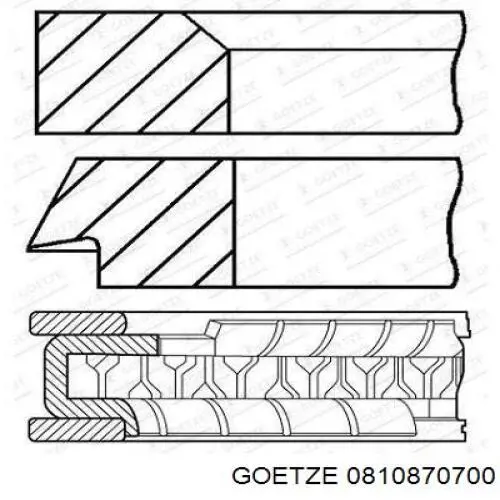 Комплект поршневых колец на 1 цилиндр, 2-й ремонт (+0,50) 0810870700 Goetze