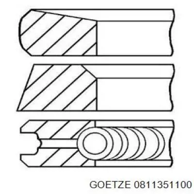 Кольца поршневые на 1 цилиндр, 4-й ремонт (+1,00) Goetze 0811351100