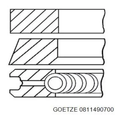 Комплект поршневых колец на 1 цилиндр, 2-й ремонт (+0,50) 0811490700 Goetze