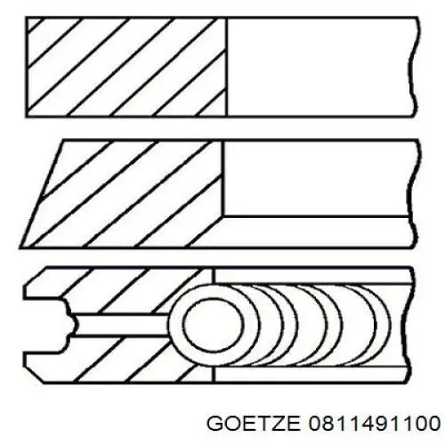 08-114911-00 Goetze кольца поршневые на 1 цилиндр, 4-й ремонт (+1,00)