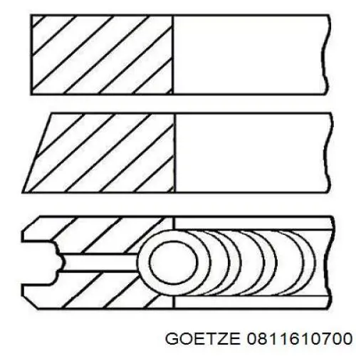 08-116107-00 Goetze кольца поршневые на 1 цилиндр, 2-й ремонт (+0,50)