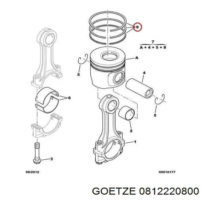 08-122208-00 Goetze кольца поршневые на 1 цилиндр, 2-й ремонт (+0,65)