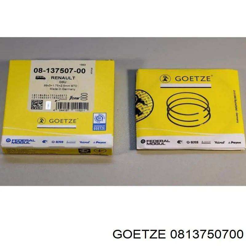 Кольца поршневые на 1 цилиндр, 2-й ремонт (+0,50) Goetze 0813750700