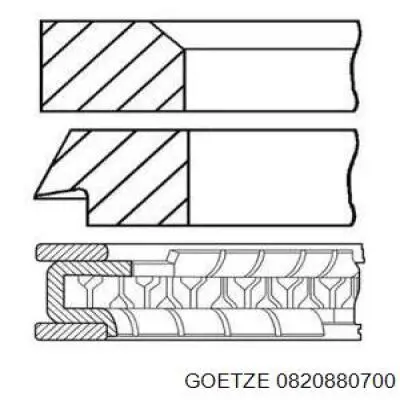 0820880700 Goetze Комплект поршневых колец на 1 цилиндр, 2-й ремонт (+0,50)