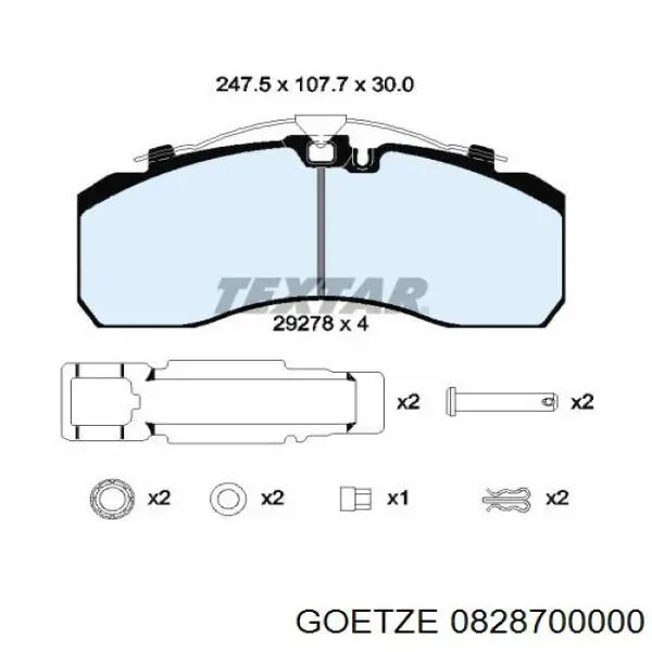 Комплект поршневых колец на 1 цилиндр, стандарт 0828700000 Goetze