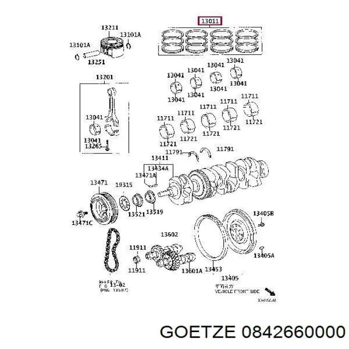 Купить 0842660000 Goetze Комплект поршневых колец на 1 цилиндр, стандарт