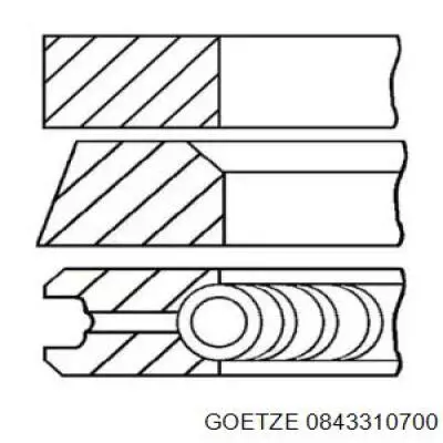 08-433107-00 Goetze кольца поршневые на 1 цилиндр, 2-й ремонт (+0,50)