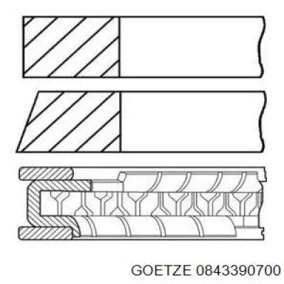 0843390700 Goetze Комплект поршневых колец на 1 цилиндр, 1-й ремонт (+0,25)