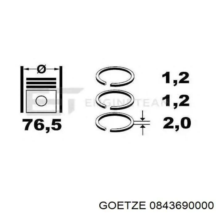 0843690000 Goetze Поршневые кольца на 1 цилиндр, STD