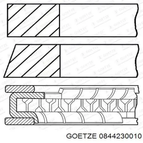 Комплект поршневых колец на 1 цилиндр, стандарт 0844230010 Goetze