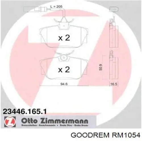 RM1054 Goodrem Колодки тормозные дисковые комплект