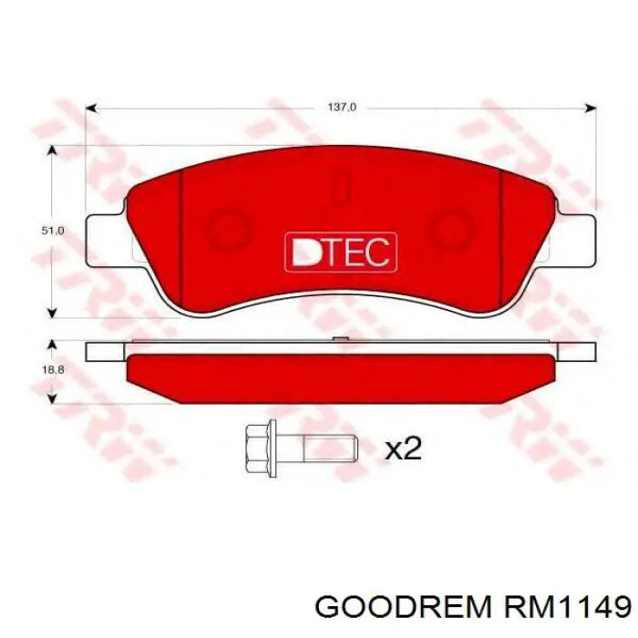 Передние тормозные колодки RM1149 Goodrem
