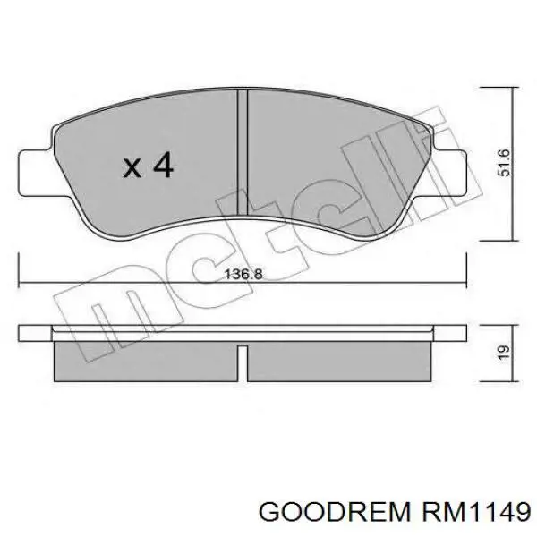 RM1149 Goodrem sapatas do freio dianteiras de disco