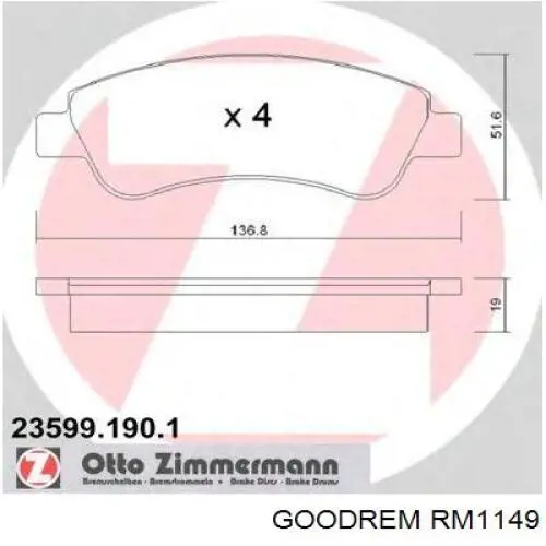 Купить RM1149 Goodrem Колодки тормозные