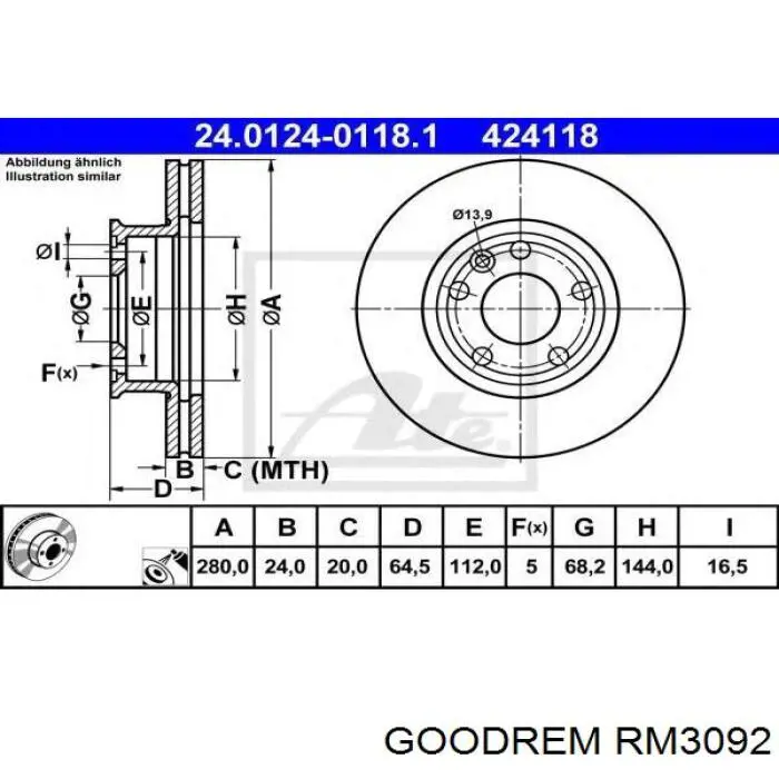 Передние тормозные диски RM3092 Goodrem