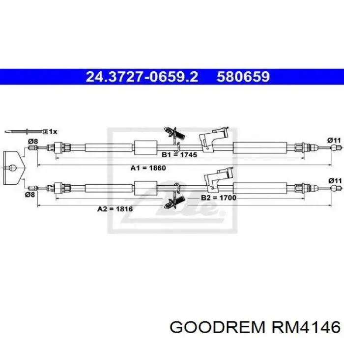 RM4146 Goodrem Трос ручного тормоза задний правый/левый