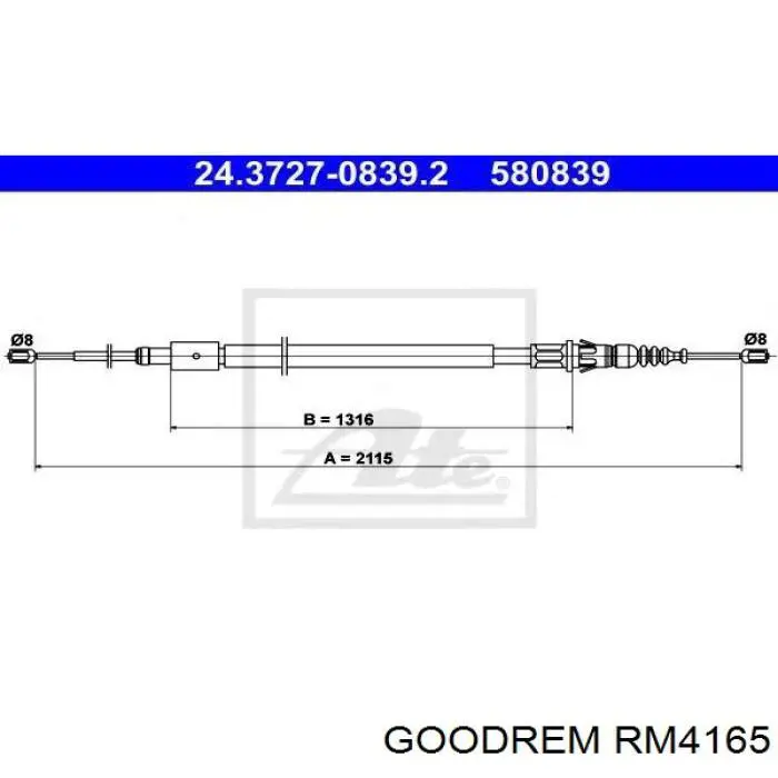 RM4165 Goodrem cabo traseiro direito/esquerdo do freio de estacionamento