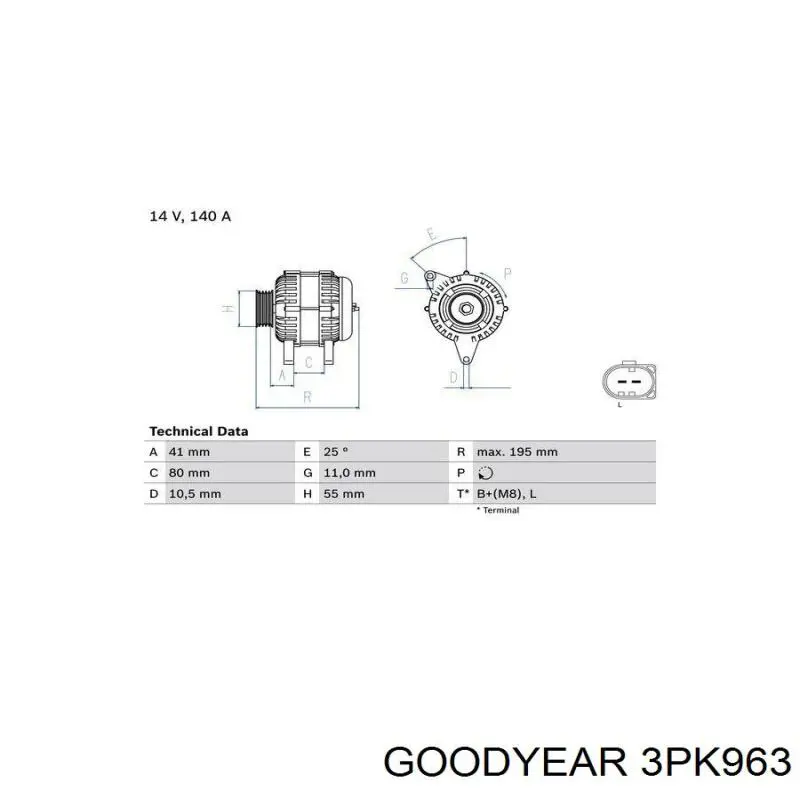 Купить 3PK963 Goodyear Ремень генератора